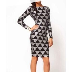 ASOS Black & Silver Metallic Fitted Dress Women's Size 14 NWT Glam Party NYE